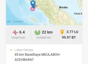 Gempa Bumi Guncang Aceh Barat, Turut Dirasakan di Banda Aceh