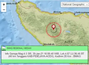 Gempa 4,5 Magnitudo Guncang Pidie Jaya