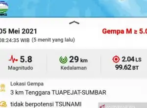 Gempa Magnitudo 5,8 di Mentawai Tak Berpotensi Tsunami