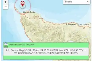 Sabang Diguncang Gempa Dangkal Magnitudo 3,5