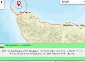 Sabang Diguncang Gempa Dangkal Magnitudo 3,5