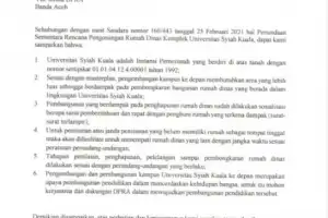 Rektor USK Surati DPRA Terkait Pengosongan Rumah Dinas Dosen