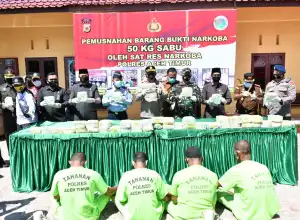 Polres Aceh Timur Musnahkan 50 Kilogram Sabu