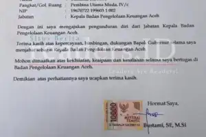 Kepala Badan Pengelolaan Keuangan Aceh Mengundurkan Diri