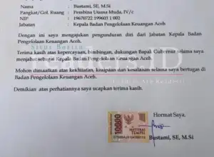 Kepala Badan Pengelolaan Keuangan Aceh Mengundurkan Diri