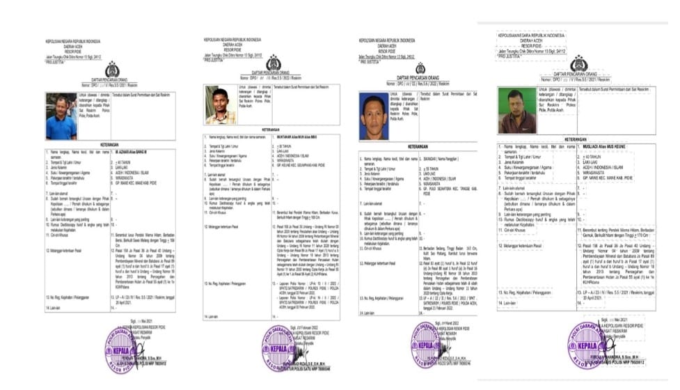 LASKAR Desak Polisi Tangkap Empat DPO <i>Illegal Logging</i> Dan <i>Illegal Mining</i> di Geumpang Pidie