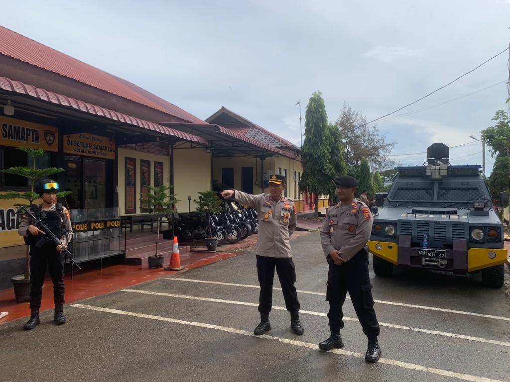 Tingkatkan Kewaspadaan, Kapolres Sidak Penjagaan Mako Polres Aceh Utara