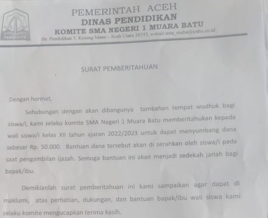 Komite Sekolah Bantah Adanya Pungli Di SMA Negeri 1 Muara Batu