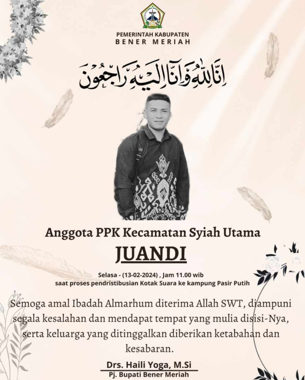 Anggota PPK di Syiah Utama Meninggal Saat Distribusi Kotak Suara