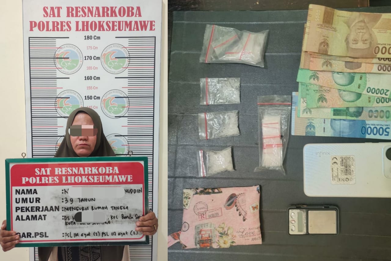 Polisi Tangkap IRT Pemilik 9,14 Gram Sabu di Lhokseumawe