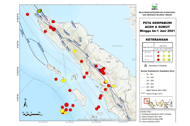 BMKG Catat 48 Gempa di Sumut-Aceh dalam Sepekan