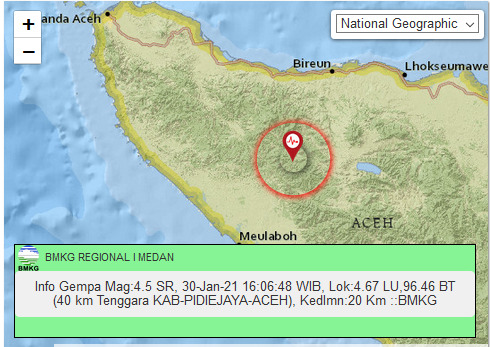 Gempa 4,5 Magnitudo Guncang Pidie Jaya